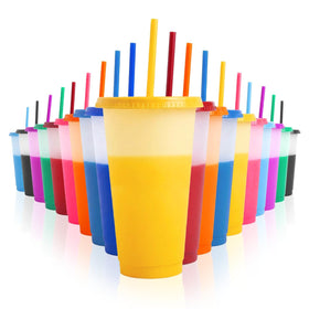 EXITOGLOBAL color-changing cups with lids and straws reveal vibrant hues when chilled for fun beverages.