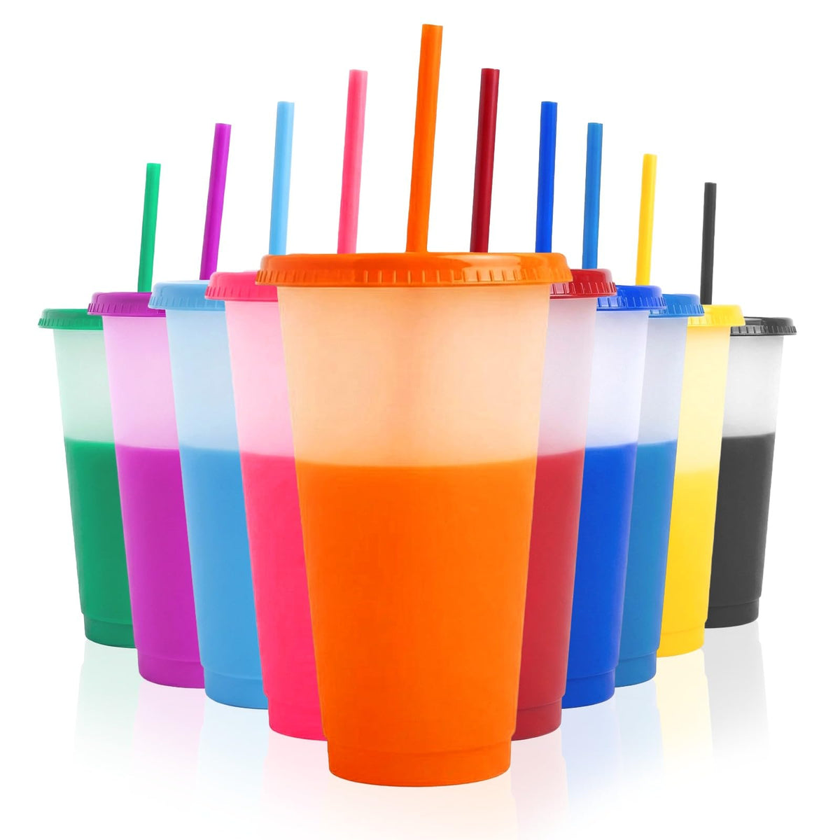 EXITOGLOBAL color-changing cups with lids and straws show vibrant color for cold drinks.