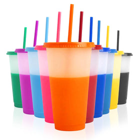 EXITOGLOBAL color-changing cups with lids and straws show vibrant color for cold drinks.