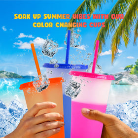 EXITOGLOBAL color-changing tumbler demonstrates color shift when ice water is added.
