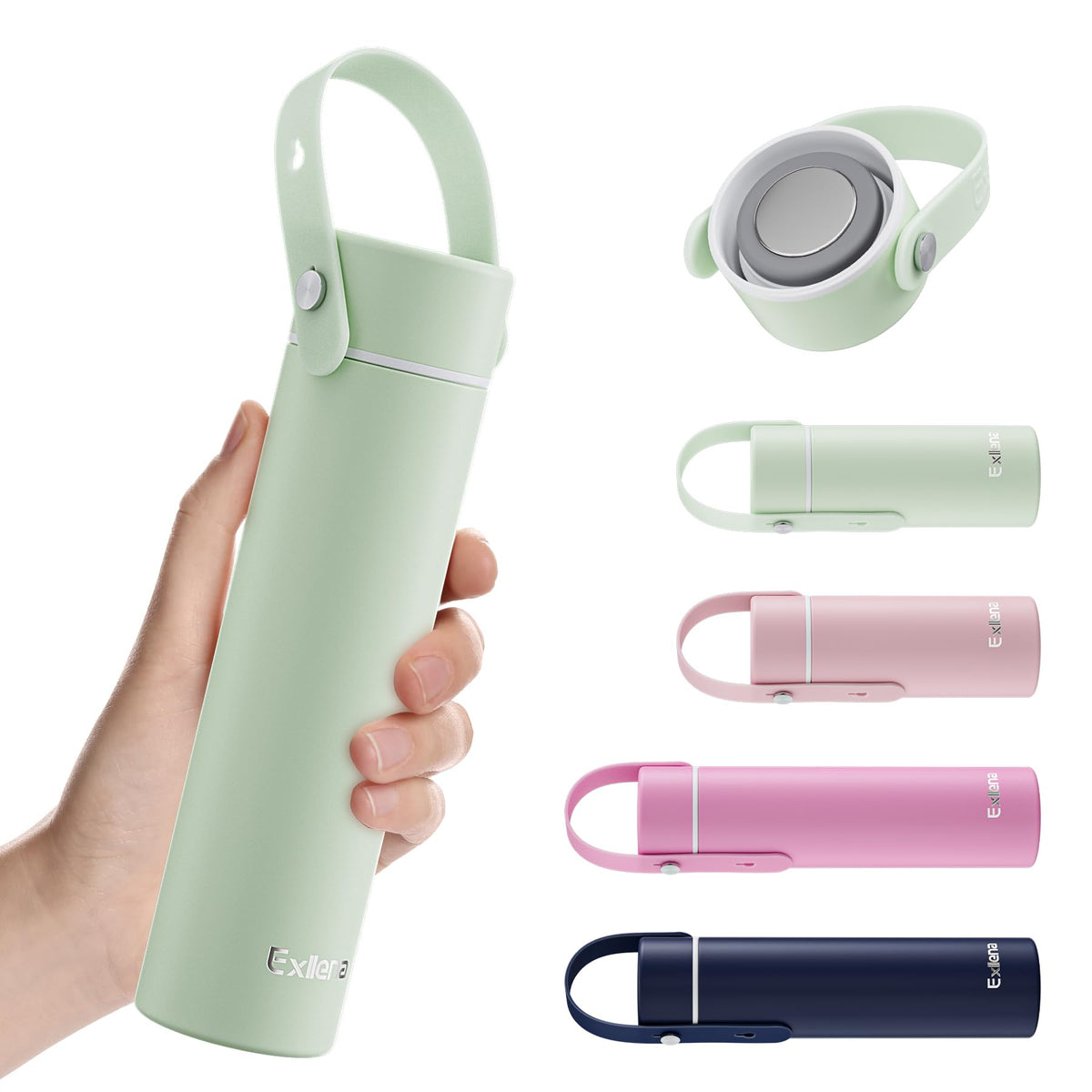 Exllena 10oz Mint Chill bottle with adjustable handle for on-the-go hydration.