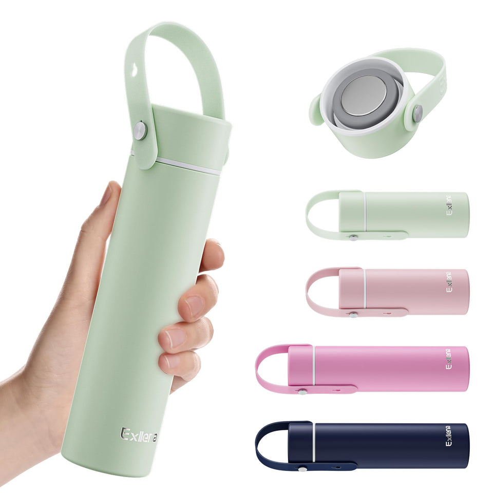Exllena 10oz Mint Chill bottle with adjustable handle for on-the-go hydration.
