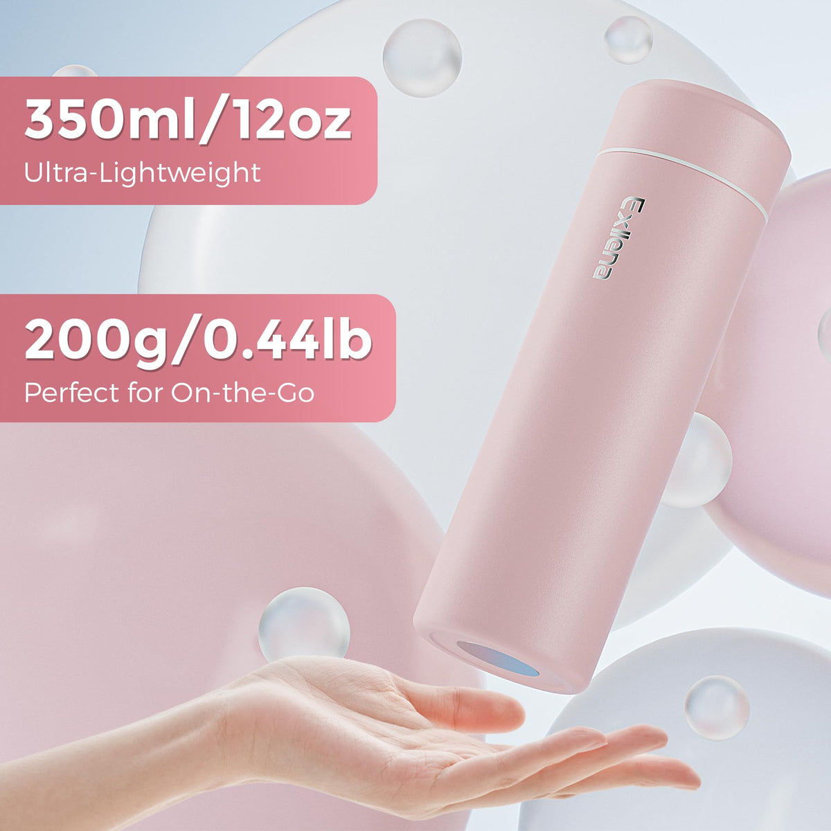 Exllena compact 12oz travel bottle in use for daily errands