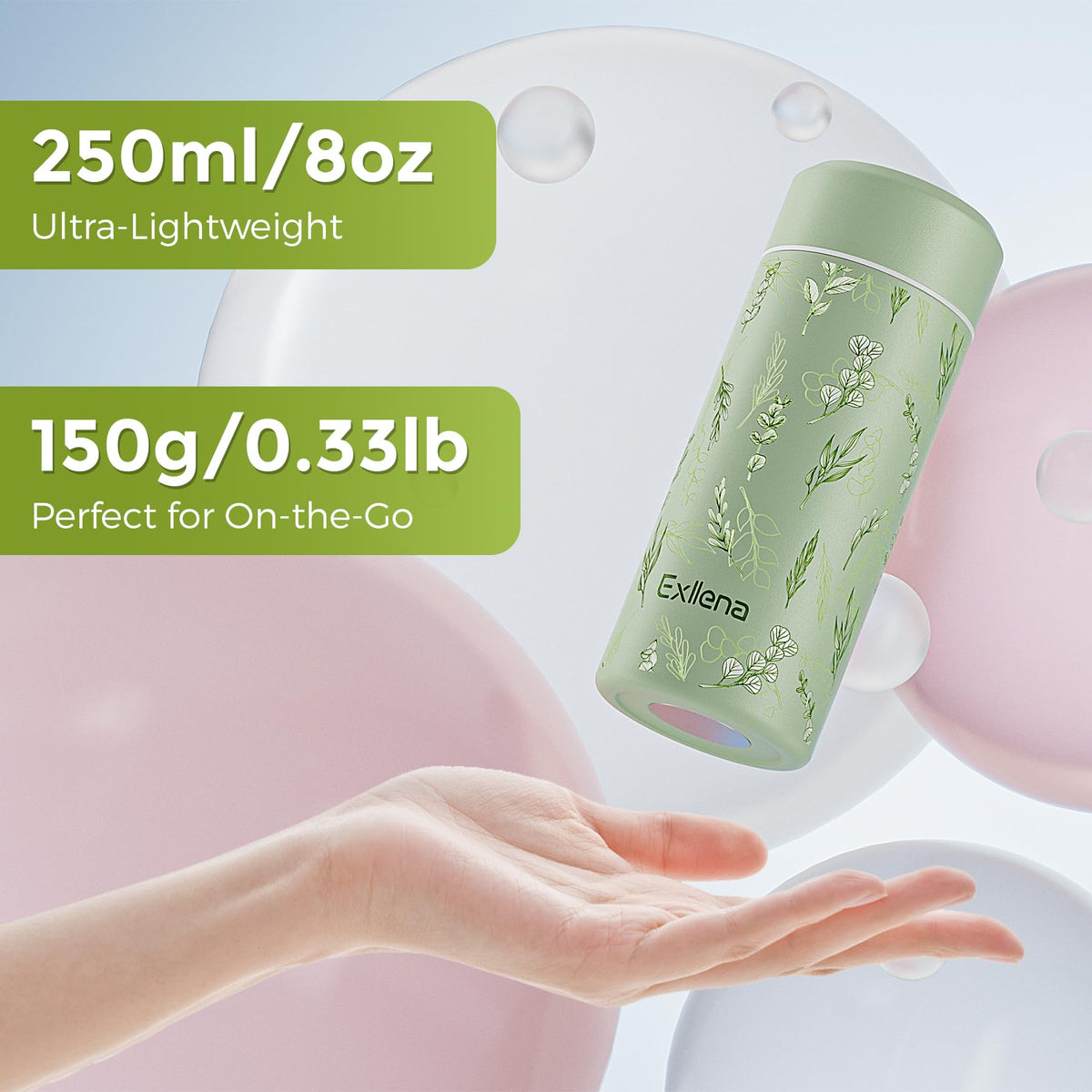 Exllena floral 8oz bottle cap with upgraded stainless steel lid for durable insulation