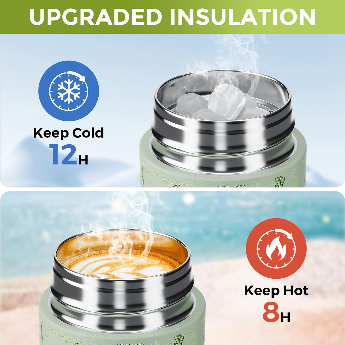 Exllena floral 8oz bottle double-wall insulation keeps drinks hot or cold