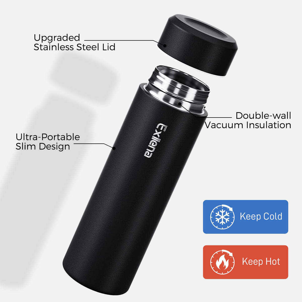 Exllena bottle features leakproof sealing ring to guard against spills.