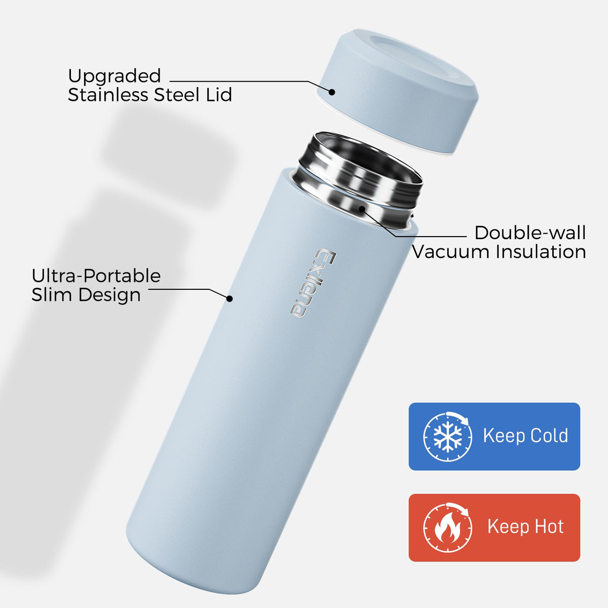 Leak-proof silicone seal on Exllena bottle secures travel.