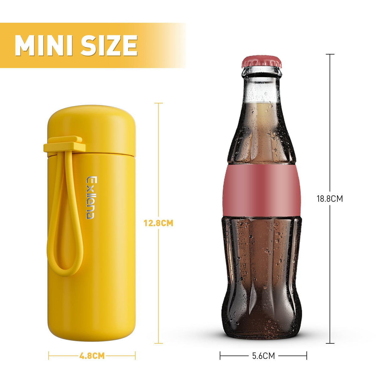 Exllena Mini Water Bottle with carry handle for easy on-the-go hydration.