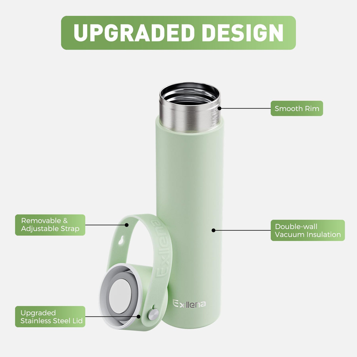 Exllena slim bottle held for portable on-the-go use.