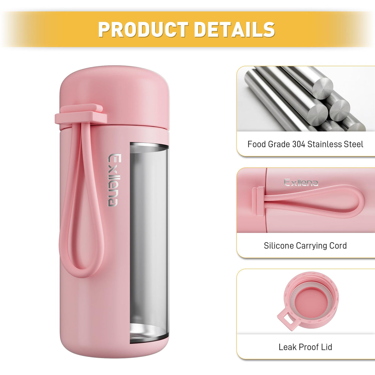 Exllena stainless steel mini bottle, 18-10 steel for durable everyday hydration.
