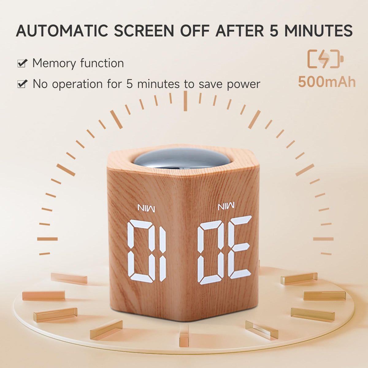 Exlliy Productivity Timer illuminated display improves readability in bright or dim rooms.