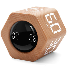 Exlliy Productivity Timer wood grain design enhances desk aesthetics for focused work.