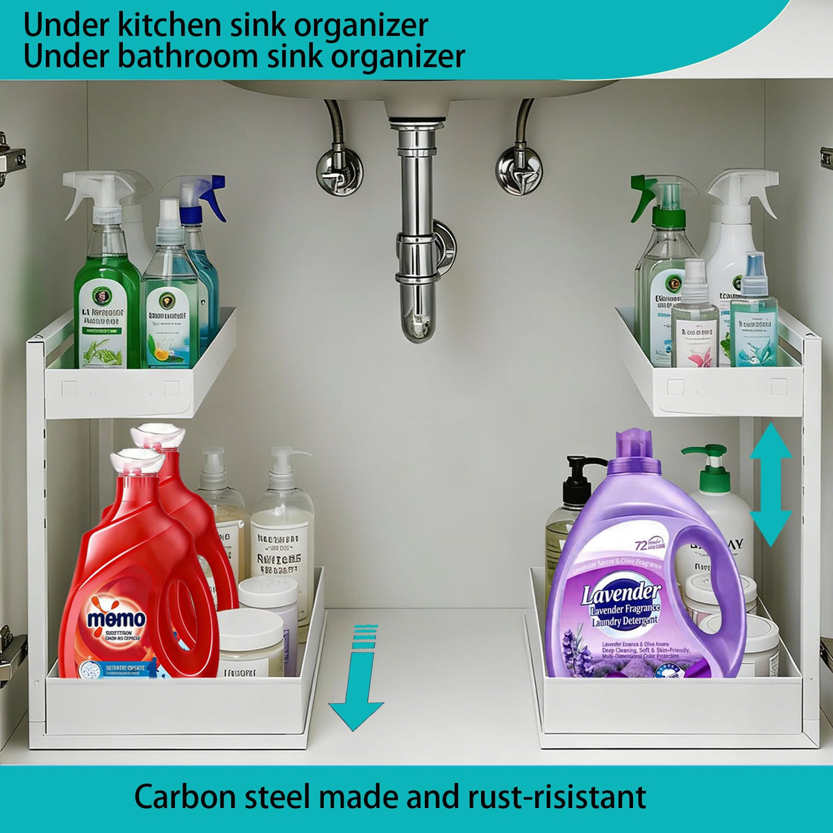 Exovyn sturdy carbon steel organizer offers durable makeup and toiletry storage.