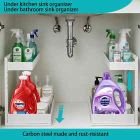 Exovyn sturdy carbon steel organizer offers durable makeup and toiletry storage.