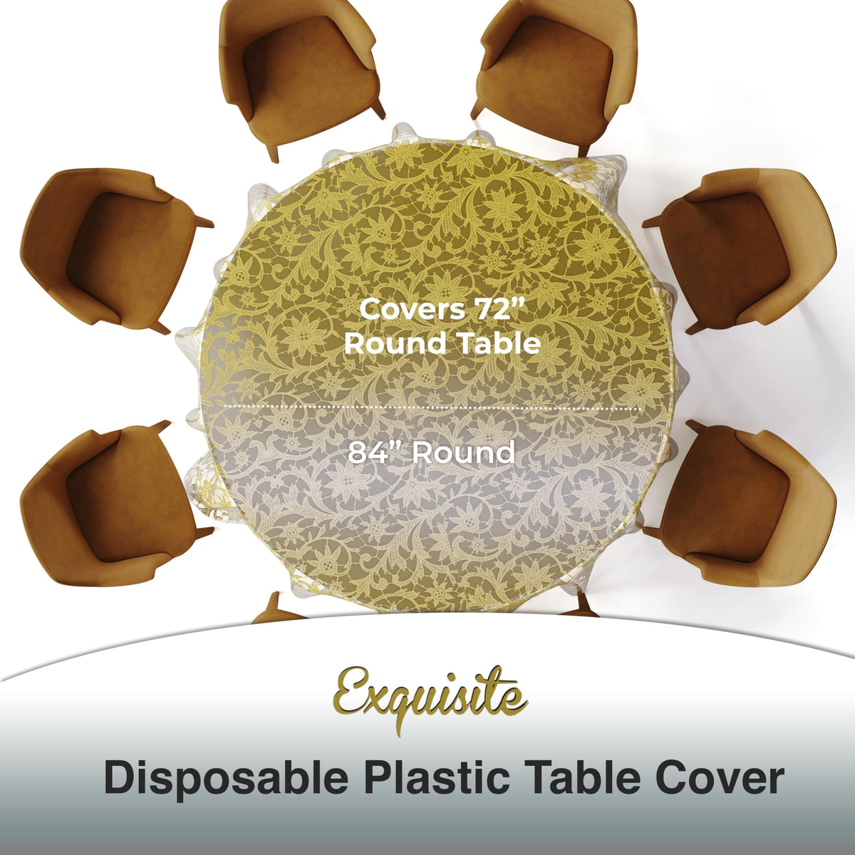Exquisite 12-pack round tablecloth disposable packaging for easy setup.