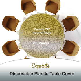 Exquisite 12-pack round tablecloth disposable packaging for easy setup.