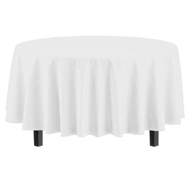 Exquisite 12-pack round white tablecloth displayed on an 84-inch table for easy cleanup