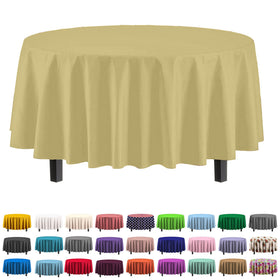 Exquisite 12-pack 84-inch round light yellow tablecloth on a table for events.