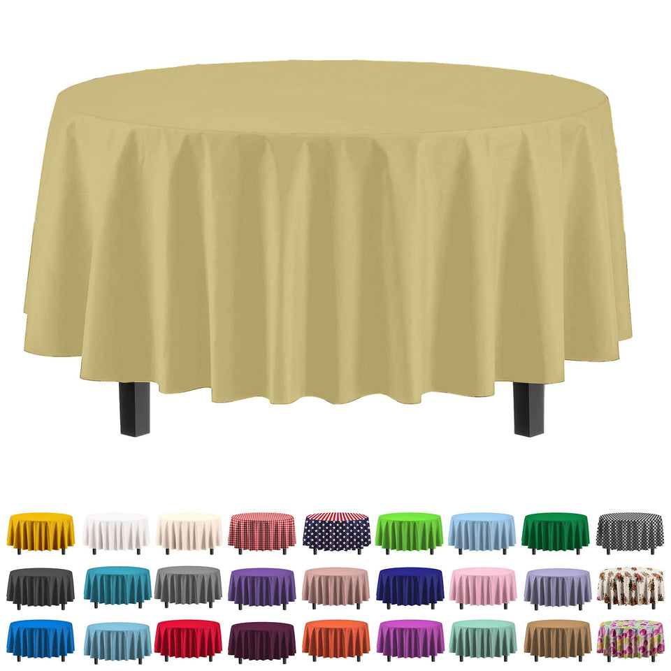 Exquisite 12-pack 84-inch round light yellow tablecloth on a table for events.