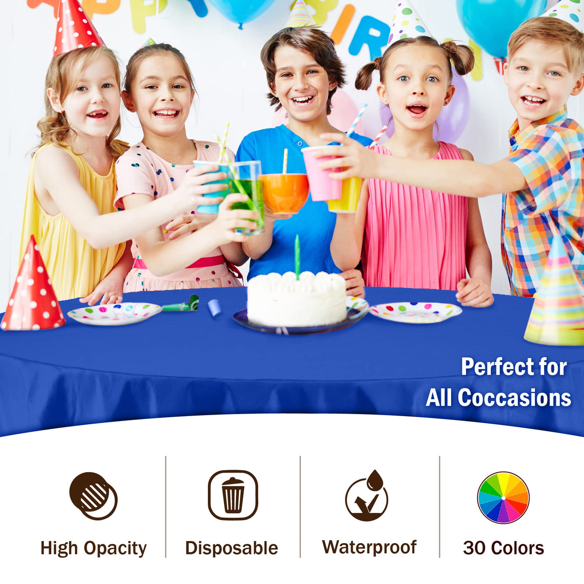 Exquisite packaging displays the 12-pack of round tablecloths for storage.