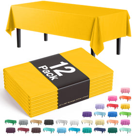 Exquisite 12-pack yellow rectangle tablecloths protect a table from spills.