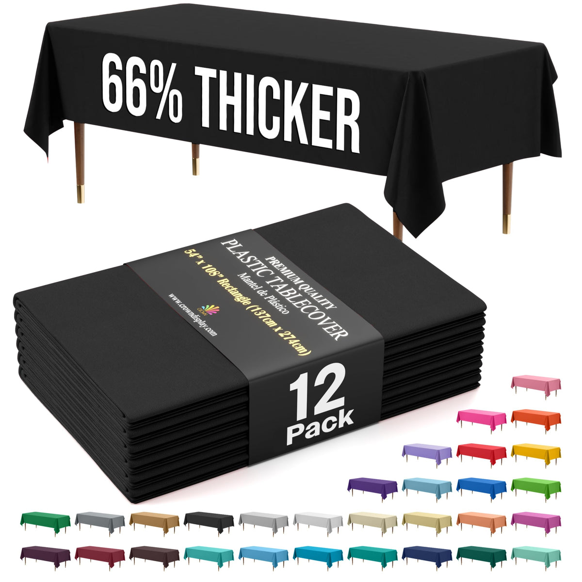 Exquisite 66% thicker tablecloth pack front showing durable event coverage