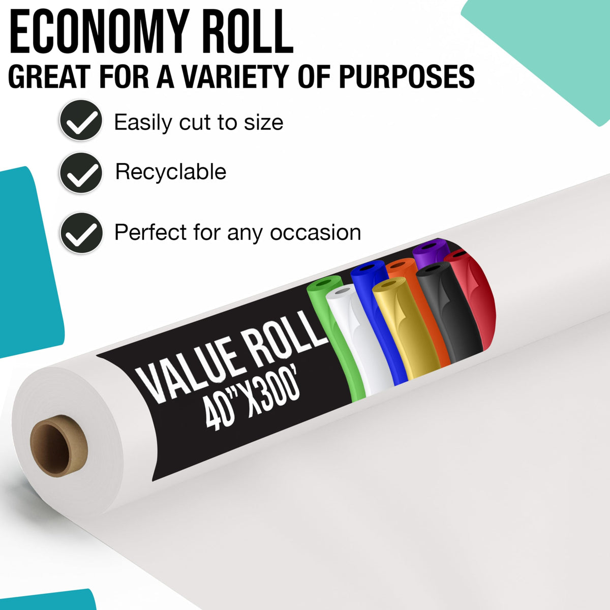 Exquisite Basic White Table Cover Roll on rectangular table for quick cleanup after events
