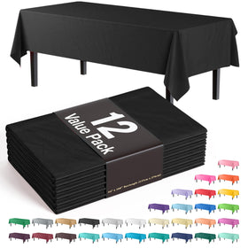 Exquisite black tablecloth 54x108 pack-shot protecting tables at events.