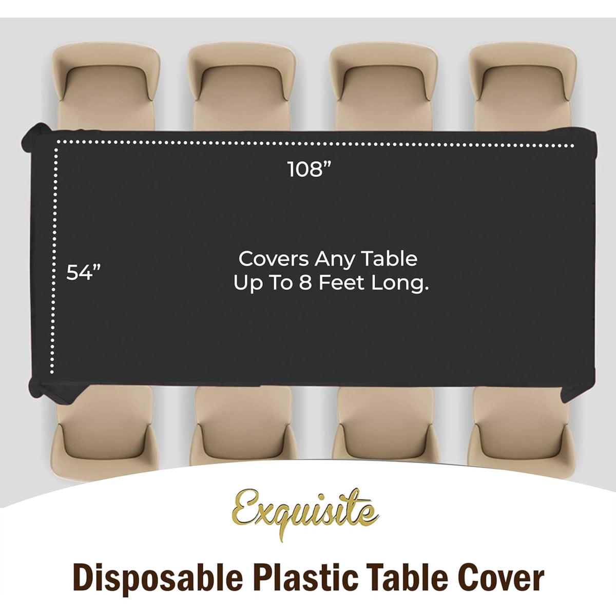 Exquisite black tablecloth 54x108 spread over table for dining.