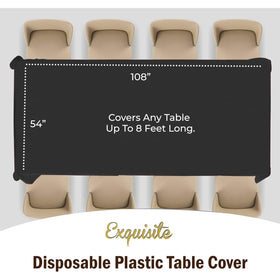 Exquisite black tablecloth 54x108 spread over table for dining.
