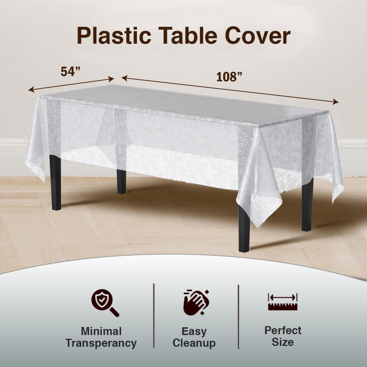 Exquisite clear white floral tablecloth rectangle with lace-like pattern for decor
