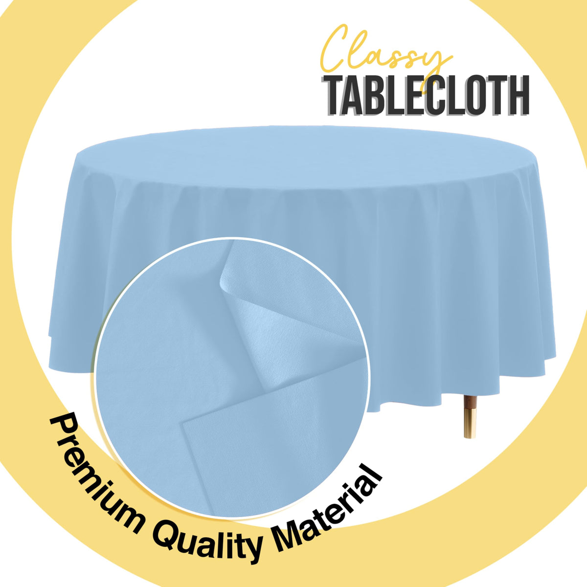 Exquisite disposable round tablecloth makes party cleanup quick and easy.
