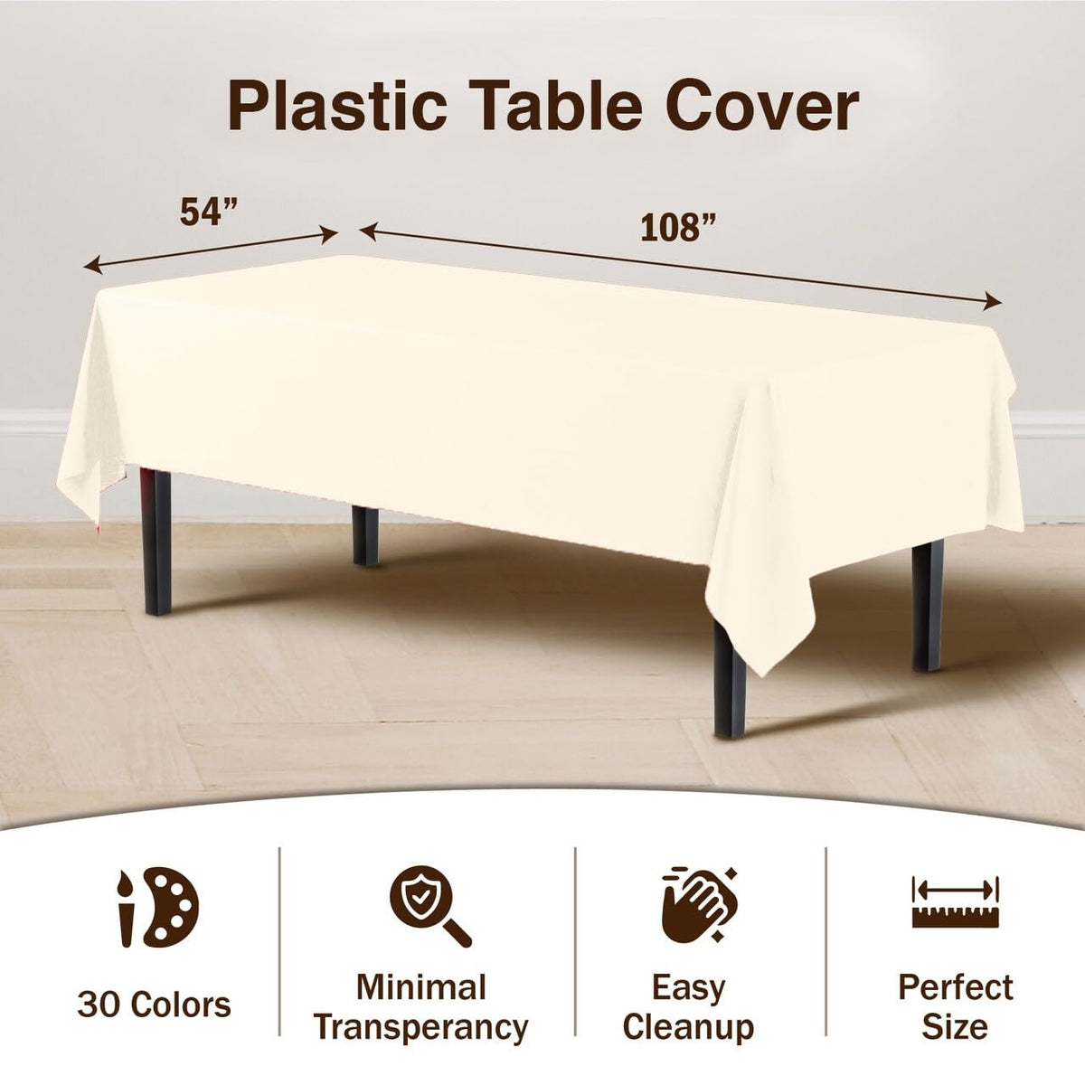 Exquisite disposable ivory tablecloth ready for quick cleanup after event