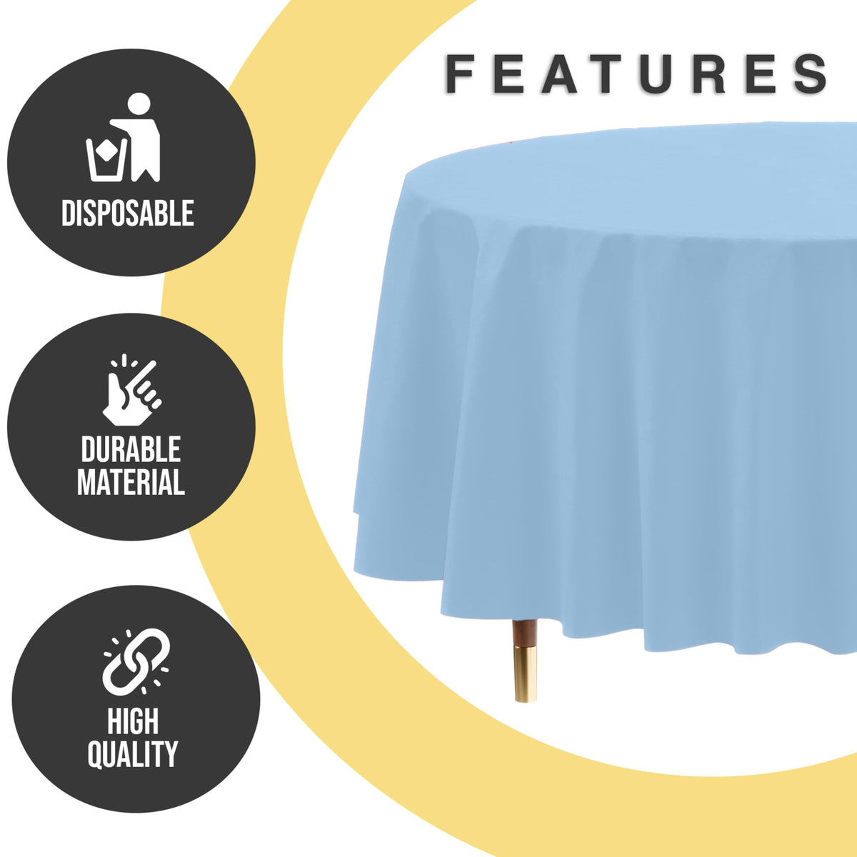 Exquisite light blue tablecloth adds a stylish touch to festive gatherings.