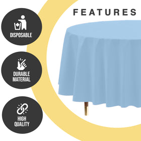 Exquisite light blue tablecloth adds a stylish touch to festive gatherings.