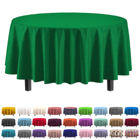 Exquisite emerald green round tablecloth covers a seven-foot table for events