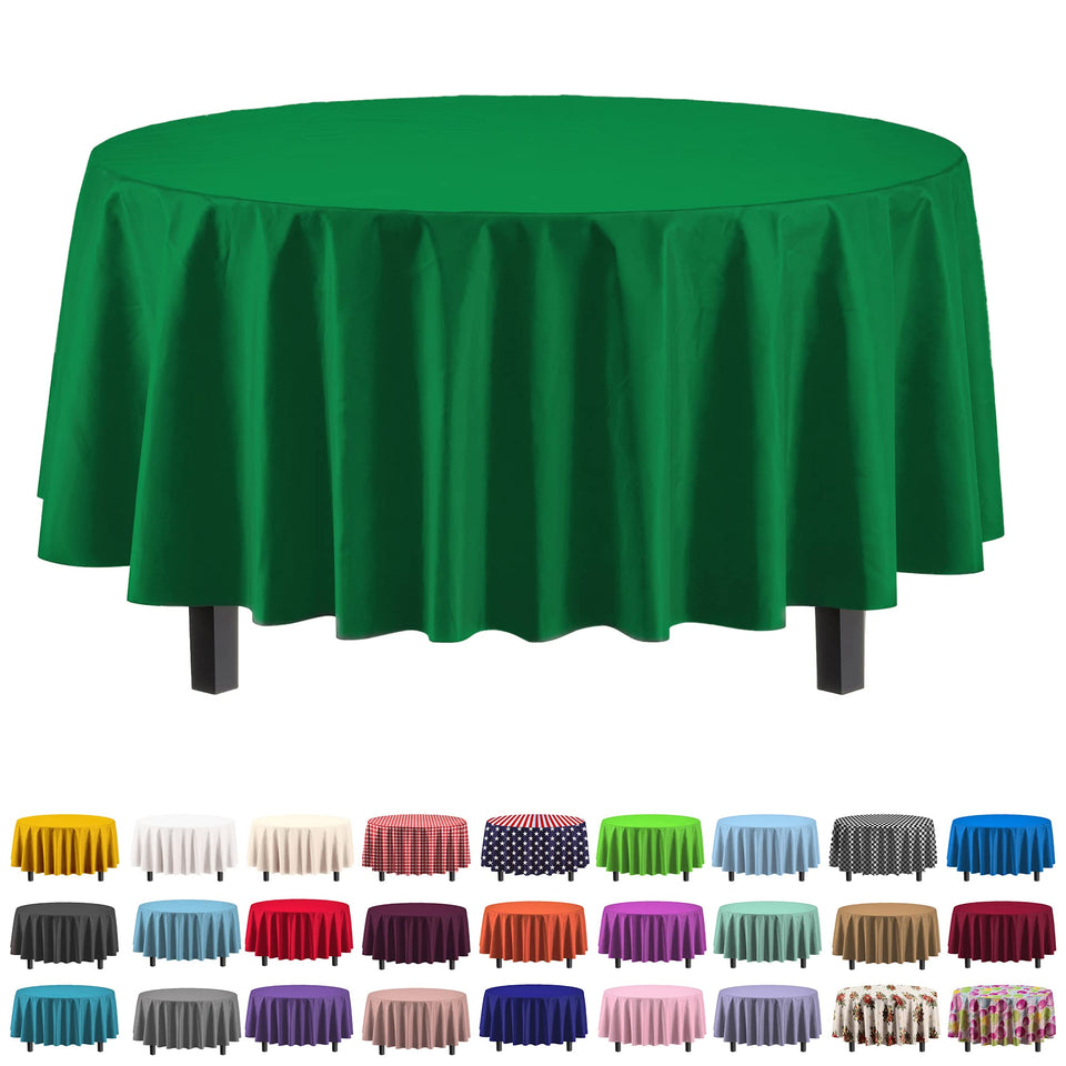 Exquisite emerald green round tablecloth covers a seven-foot table for events