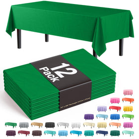 Exquisite emerald green tablecloth covers an eight-foot table for events.