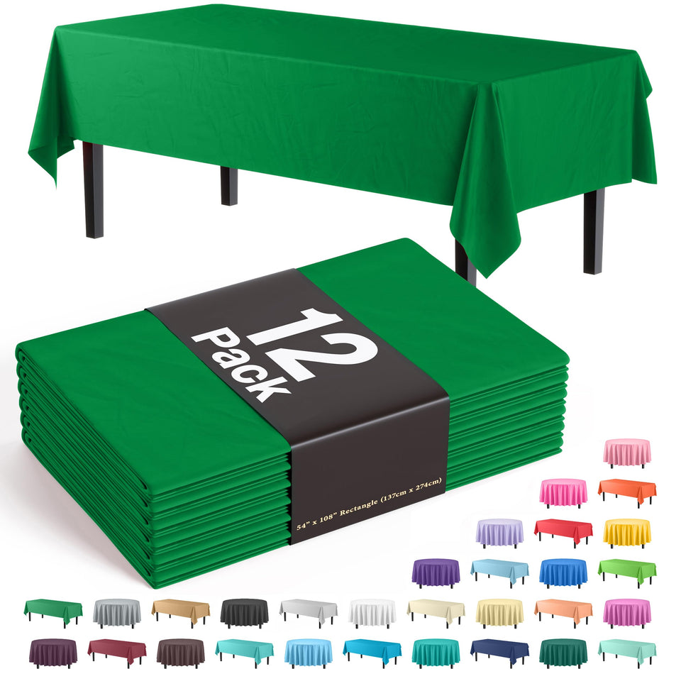 Exquisite emerald green tablecloth covers an eight-foot table for events.