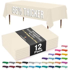 Exquisite ivory rectangle tablecloth protects 54x108 inch tables from spills