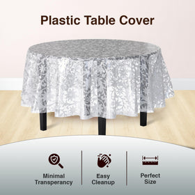Exquisite lace round tablecloth 84-inch white floral pattern for refined indoor dining