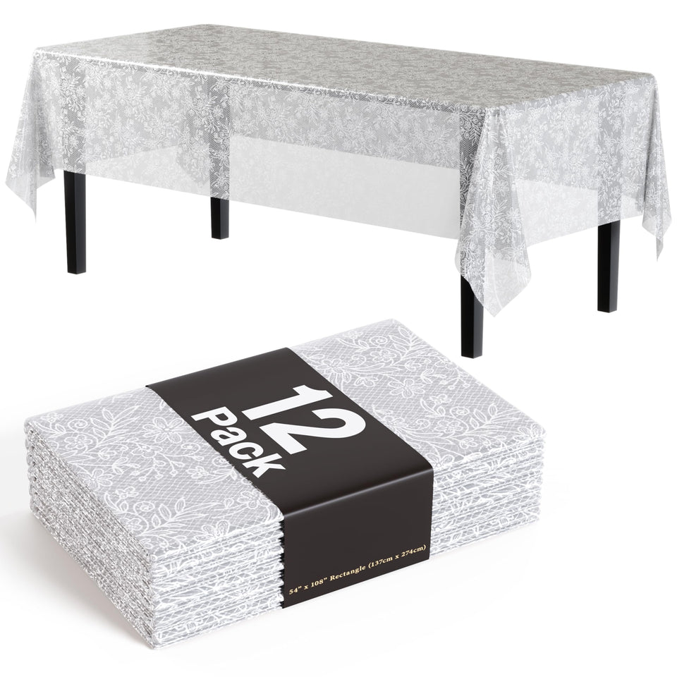 Exquisite lace table cloth rectangle 54x108 in clear plastic protects surfaces during events