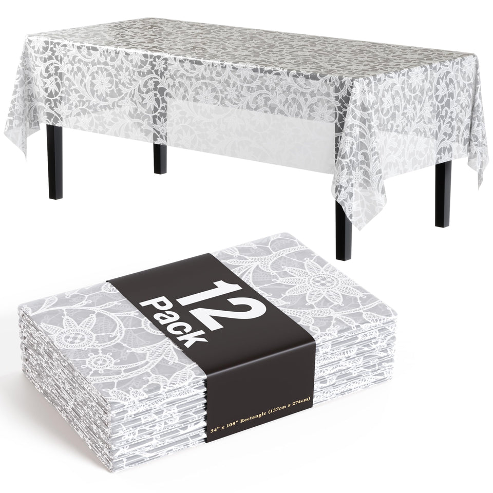 Exquisite lace table cloth rectangle 54x108 close-up pattern adds elegant protection for surfaces.