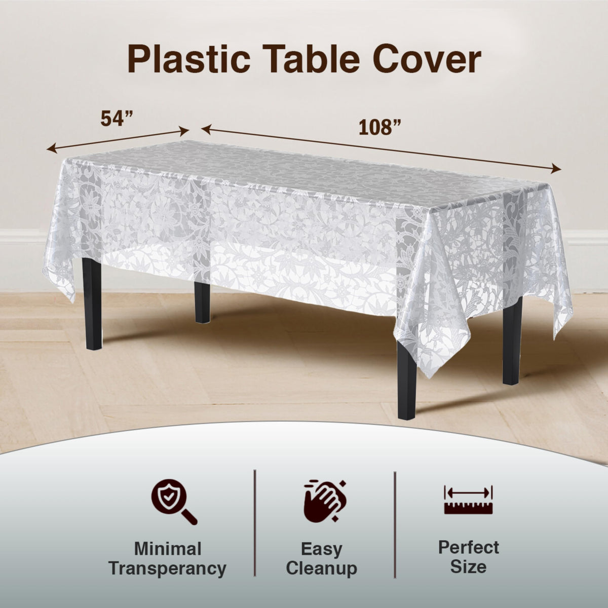 Exquisite lace table cloth rectangle 54x108 in a dining setup showcasing disposable convenience.