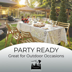Exquisite Lace Table Cloth outdoor setup illustrates versatile use.