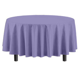 Exquisite lavender round tablecloth on a dining table enhances elegant event styling.