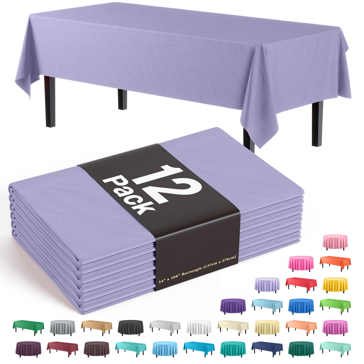Exquisite lavender tablecloth 54x108 covering a table with spill protection