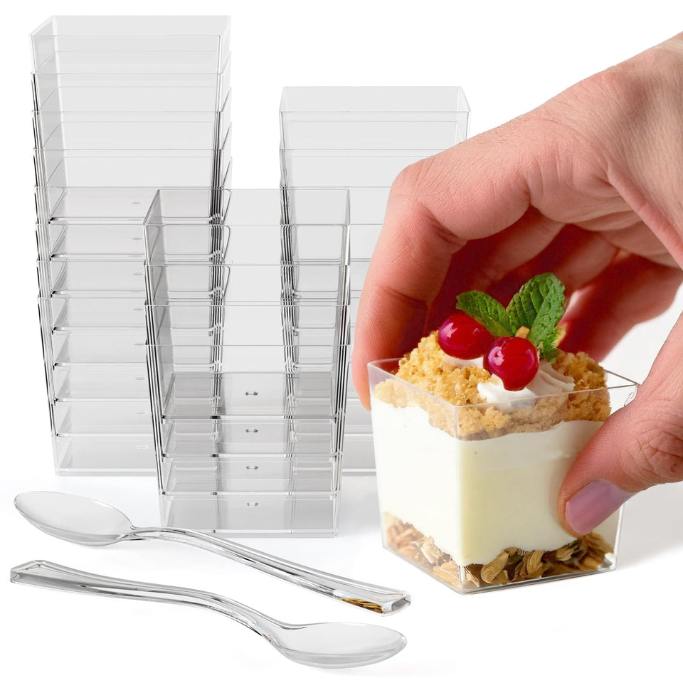 Exquisite mini dessert cups 3.6 oz square clear for elegant party servings.