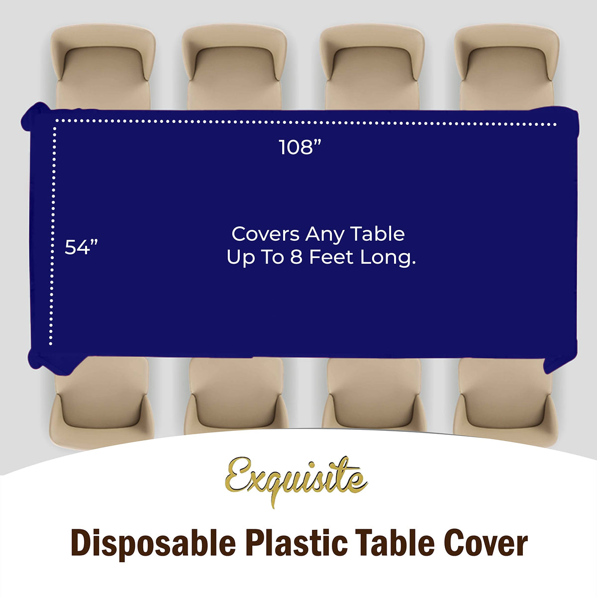 Exquisite navy blue rectangle tablecloth covering a long table with a polished finish.
