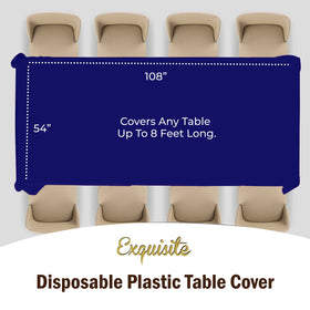 Exquisite navy blue rectangle tablecloth covering a long table with a polished finish.